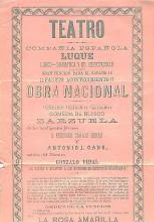 Cartel de invitación a la función de la Compañía Española Lírico-Dramática y de Espectáculos de Ricardo Luque Alba.